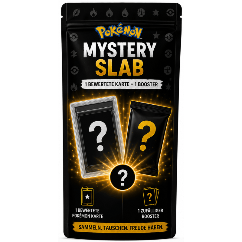Pokémon Mystery Slab – 1 bewertete Karte + 1 zufälliges Boosterpack - (COMING SOON)